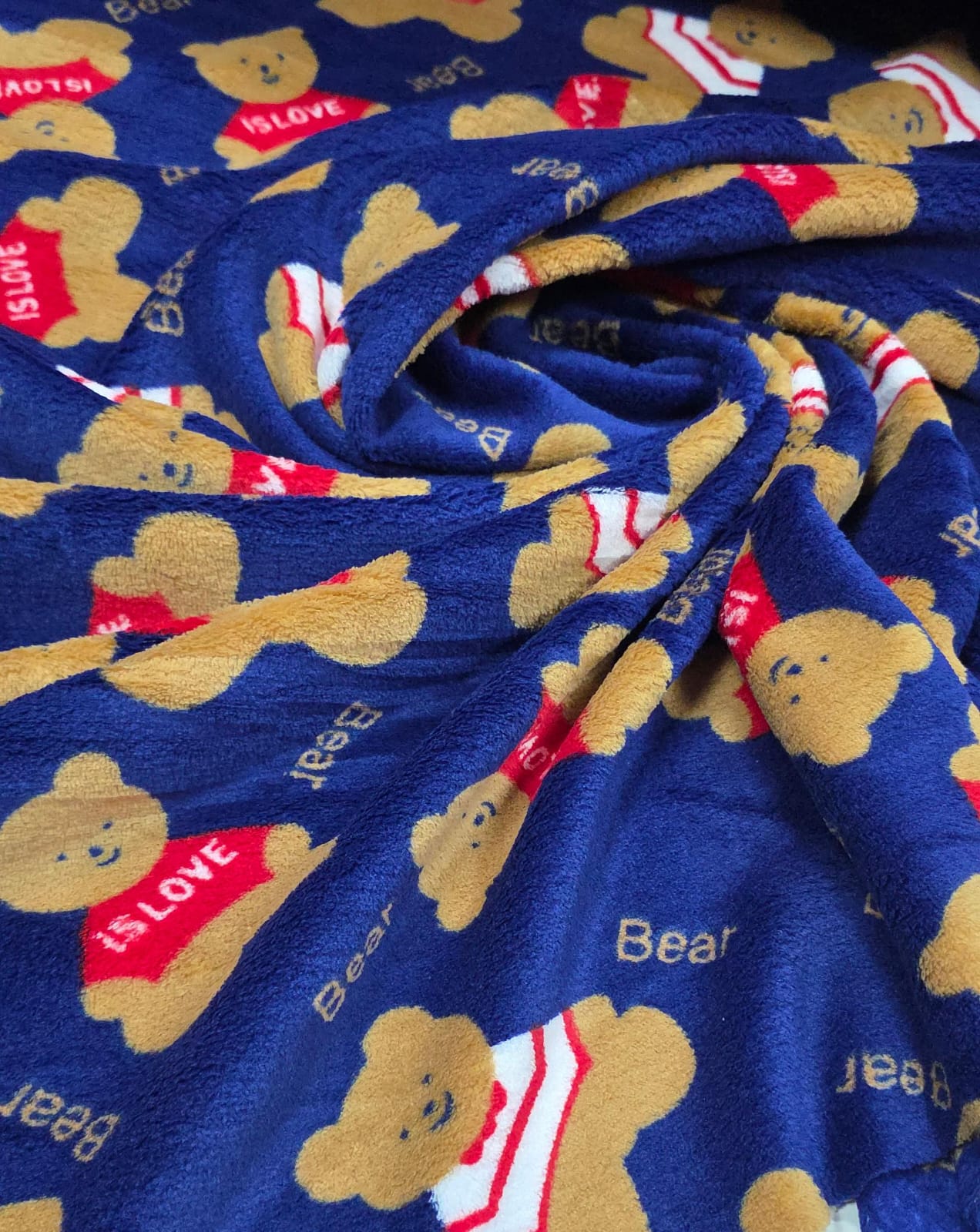 Ultra Soft Fleece Estampada Ursos Fundo Azul Marinho