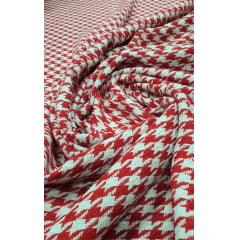 Tweed Premium Pesado Pied de Poule Vermelho e Branco - Largura 1,47 m x Comprimento 1,60 m 