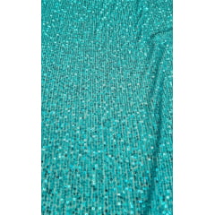 Paetê Bordado Glamour com Elastano Verde Tiffany Escuro - Largura 1,40 m x Comprimento 2,90 m