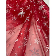Organza Vermelha Frozen com Glitter - Largura 1,50 m x Comprimento 0,80 cm