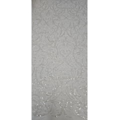Tule Bordado Arabescos com Pedrarias Premium Branco HS268 - Largura 1,35 m x Comprimento 0,85 cm
