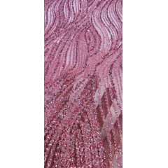 Tule com Glitter Diamond Wave Rosa Chiclete Furado - Largura 1,45 m x Comprimento 0,90 cm