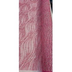 Tule com Glitter Diamond Wave Rosa Chiclete Furado - Largura 1,45 m x Comprimento 0,90 cm