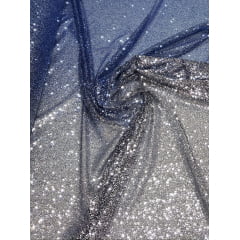Tule  com Glitter Degradê Azul com Prata  - largura 1,40 m x Comprimento ,80 cm