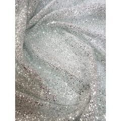 Tule com Glitter Prata Pesado  COM FURO  - Largura 1,40 m x Comprimento 1,70 m 