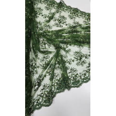 Tule Bordado com Pedrarias Premium Coreana Verde Malva 9146 - Largura 1,30 m x Comprimento 0,90 cm