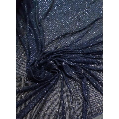 Paetê Bordado Glamour com Elastano Azul Marinho - Largura 1,40 m x Comprimento 065 cm