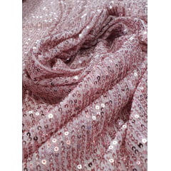 Paetê Bordado Glamour com Elastano Rosê  COM SUJEIRA - Largura 1,40 m x Comprimento 0,90 cm