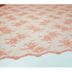 Renda Francêsa Tipo Chantily com Bico Coral Claro -  Largura 1,45 m x Comprimento 5 m