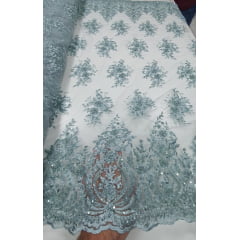 Tule Bordado com Pedrarias Cerâmica claro - largura 1,40 m x Comprimento 1,50 m 