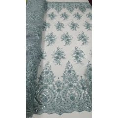 Tule Bordado com Pedrarias Cerâmica claro - largura 1,40 m x Comprimento 1,50 m 