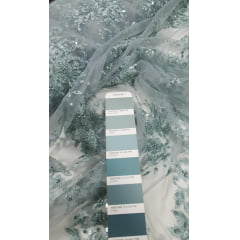 Tule Bordado com Pedrarias Cerâmica claro - largura 1,40 m x Comprimento 1,50 m 