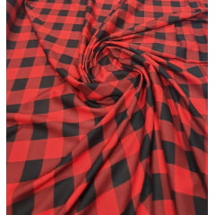 Popeline de Viscose Estampada Xadrez Vermelho com Preto - Largura 1,47 m x Comprimento 0,90 cm