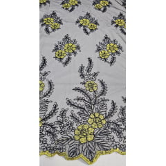 Tule Bordado com Fio Metálico Bicolor Amarelo com Preto 149A - Largura 1,30 m x Comprimento 0,70 cm