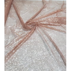 Tule com Glitter Rosê Gold Leve    - Largura 1,40 m x Comprimento 0,90 cm