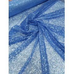 Tule com Glitter Azul Serenity Pesado SUJO - Largura 1,40 m x Comprimento 1 M 