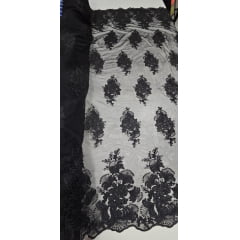 Tule Bordado com Soutache Preto Modelo 1608 - Largura 1,40 m x Comprimento 1,50 m 