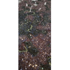 Tule Bordado com Pedrarias Premium Verde Oliva com Rosê Modelo HS1847 - Largura 1,35 m x Comprimento 0,70 cm