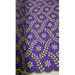 Layse Bordada Bicolor Ramos Roxo com Verde - Largura 1,30 m x Comprimento 1 m 