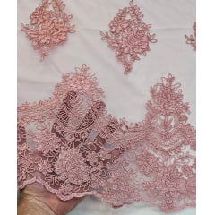 Tule Bordado Europa com Bico Rosê Modelo 383 - Largura 1,40 m x Comprimento 2,40 m 