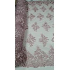 Tule Bordado com Bico Rosê 481A - Largura 1,30 m x Comprimento 2 m 