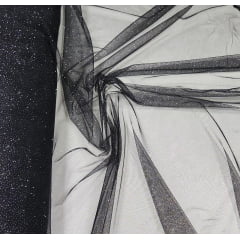 Tule com Glitter Fantasy Preto brilho prata - Largura 1,50 m x Comprimento 5 m 