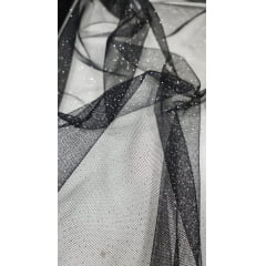 Tule com Glitter Fantasy Preto brilho prata - Largura 1,50 m x Comprimento 5 m 