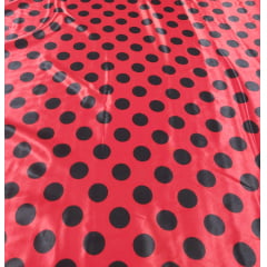 Cetim Vermelho Bola Preta - Largura 1,47 m x Comprimento 2 m 