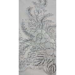 Tule Bordado com Fio Metálico Prata 149A - Largura 1,30 m x Comprimento 2 m 