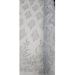 Tule Bordado com Fio Metálico Prata 149A - Largura 1,30 m x Comprimento 2 m 