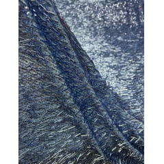 Tule Bordado com Paetês e Canutilhos Saab Azul Serenity - Largura 1,30 m x Comprimento 2 m 