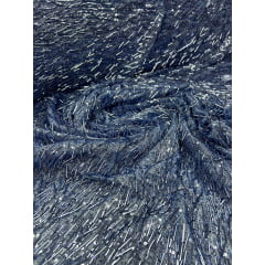 Tule Bordado com Paetês e Canutilhos Saab Azul Serenity - Largura 1,30 m x Comprimento 2 m 