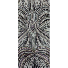 Tule Bordado Premium Elegance Paris Preto Furtacor Modelo 02425 - Largura 1,30 m x Comprimento 0,96