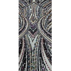 Tule Bordado Premium Elegance Paris Preto Furtacor Modelo 02425 - Largura 1,30 m x Comprimento 0,96
