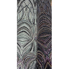 Tule Bordado Premium Elegance Paris Preto Furtacor Modelo 02425 - Largura 1,30 m x Comprimento 0,96