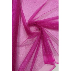 Tule Bordado com Glitter Pink com Caminho Sem Fim - Largura 1,60 m x Comprimento 3 m 