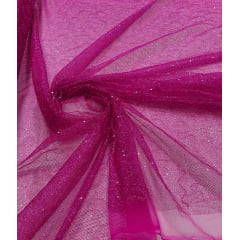 Tule Bordado com Glitter Pink com Caminho Sem Fim - Largura 1,60 m x Comprimento 3 m 
