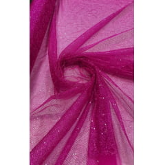 Tule Bordado com Glitter Pink com Caminho Sem Fim - Largura 1,60 m x Comprimento 3 m 