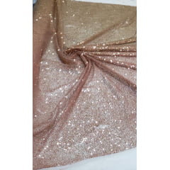 Tule Bordado com Glitter Degradê Dourado com Rosê Gold  - Largura 1,40 m x Comprimento 2,30 m 