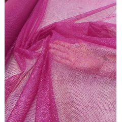 Tule com Glitter Pink Leve    - Largura 1,40 m x Comprimento 1 m 