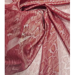 Mousseline Palha de Seda com Foil Snake Marsala - Largura 1,45 m x Comprimento 3 m 