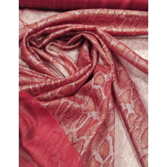 Mousseline Palha de Seda com Foil Snake Marsala - Largura 1,45 m x Comprimento 3 m 