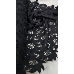 Renda Guipir Girassol Dull Opaca Preto COM SUJEIRA - Largura 1,30 m x Comprimento 1 m