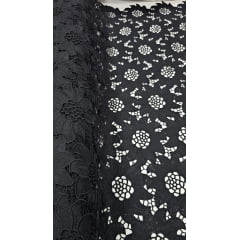 Renda Guipir Girassol Dull Opaca Preto COM SUJEIRA - Largura 1,30 m x Comprimento 1 m