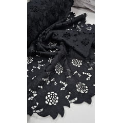 Renda Guipir Girassol Dull Opaca Preto COM SUJEIRA - Largura 1,30 m x Comprimento 1 m