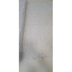 Tule Bordado com Pedrarias Brancas W7225 - Largura 1,40 m x Comprimento 0,80 cm