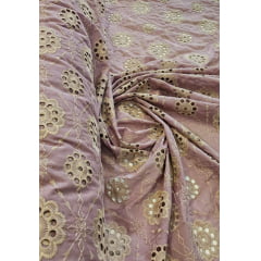 Layse Bordada Bicolor Rosê e Creme Modelo I33 - Largura 1,30 m x Comprimento 4,50 m 
