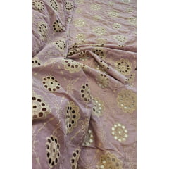 Layse Bordada Bicolor Rosê e Creme Modelo I33 - Largura 1,30 m x Comprimento 4,50 m 