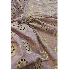 Layse Bordada Bicolor Rosê e Creme Modelo I33 - Largura 1,30 m x Comprimento 4,50 m 
