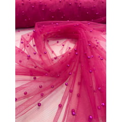 Tule Iluzione com Pérolas Pink - Largura 1,60 m x Comprimento 2,50 m  